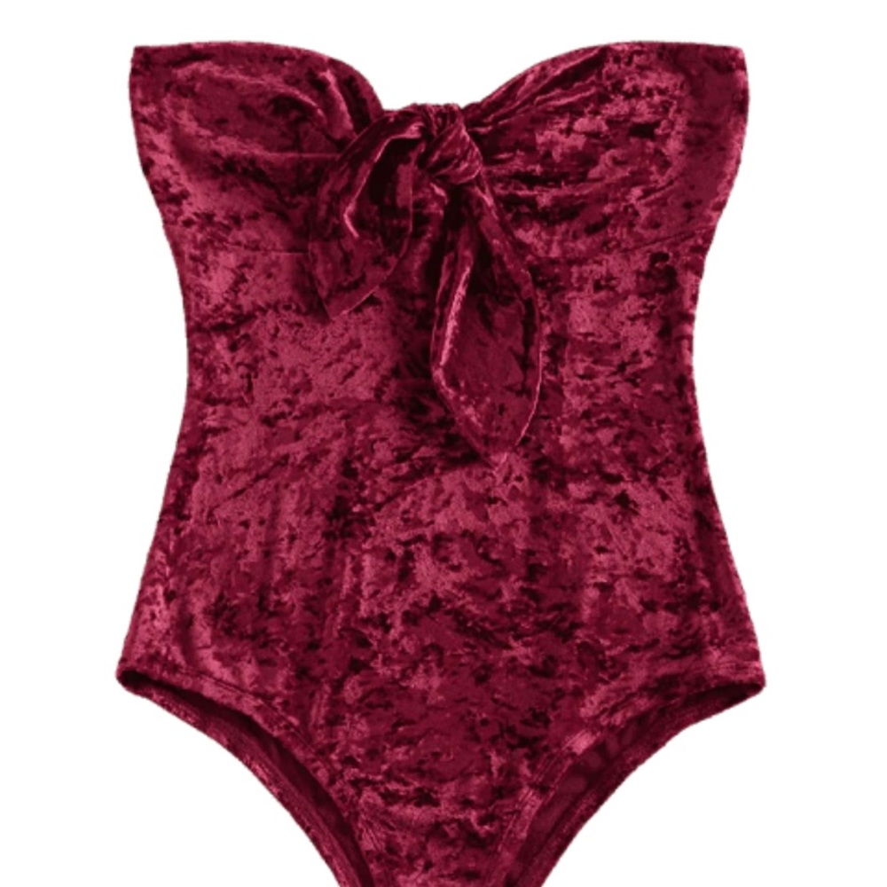 Red Velvet Strapless Bowknot Bodysuit